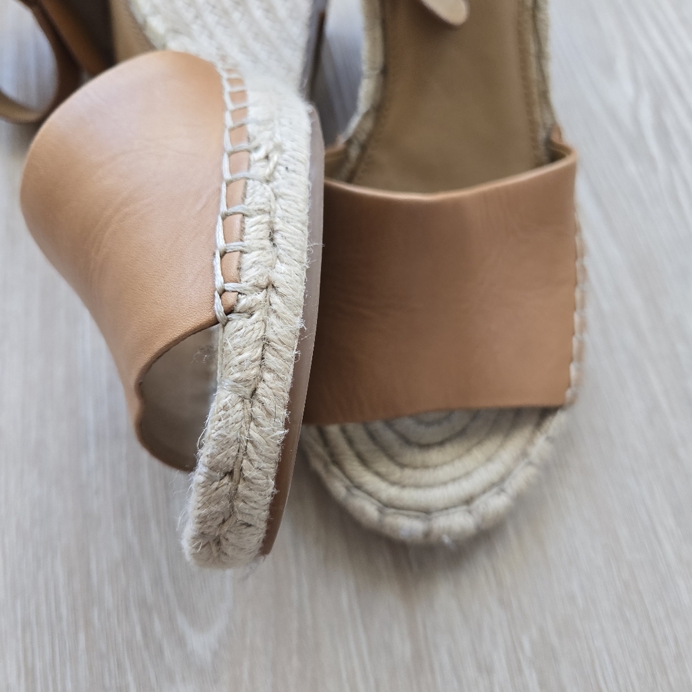 Vince Camuto Tan Brown Leather Espadrille Wedges Venerly Ankle Strap size 10 - Picture 4 of 16